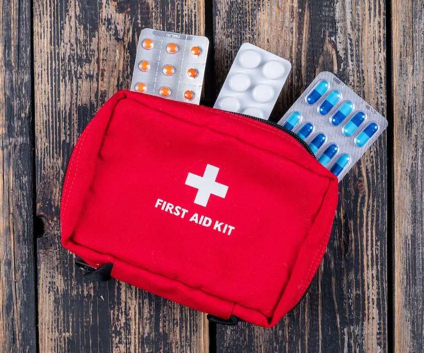 First aid kit with pills
