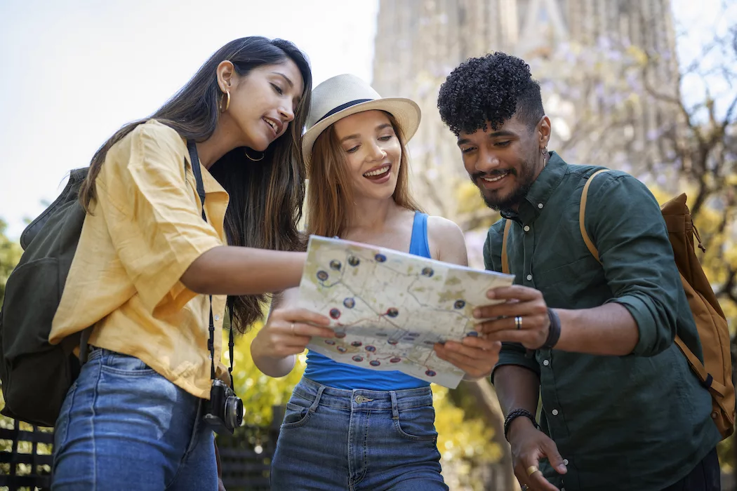 people looking at a map